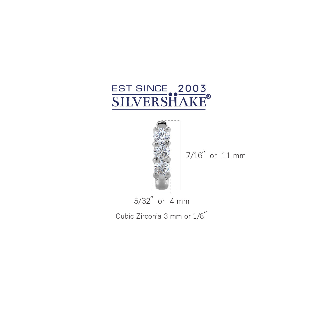 3-Stone 3MM Round Shape White Cubic Zirconia 925 Sterling Silver English Huggie Hoop Earrings April Gemstone Birthstone - Silvershake-store