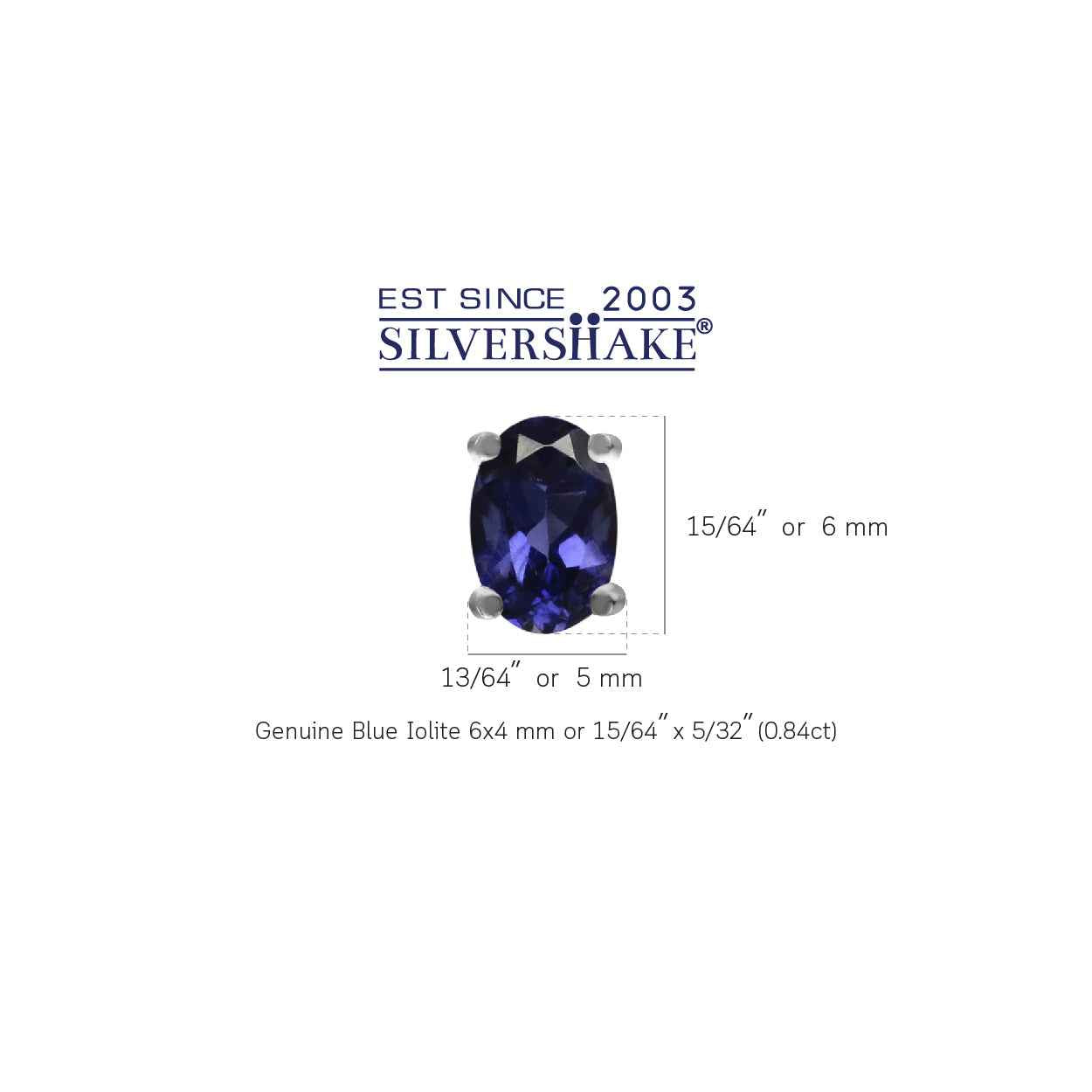 6x4MM Petite Natural Oval Shape Iolite White Gold Plated 925 Sterling Silver Stud Earrings
