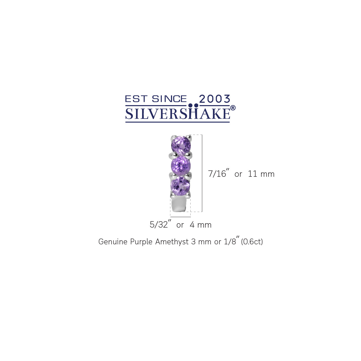 3 Stone Natural Amethyst White Gold Plated 925 Sterling Silver English Hook Earrings - Silvershake-store