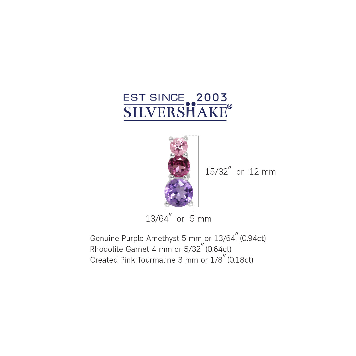 3 Stone Natural Amethyst Rhodolite Garnet and Pink Tourmaline 925 Sterling Silver Post Earrings - Silvershake-store