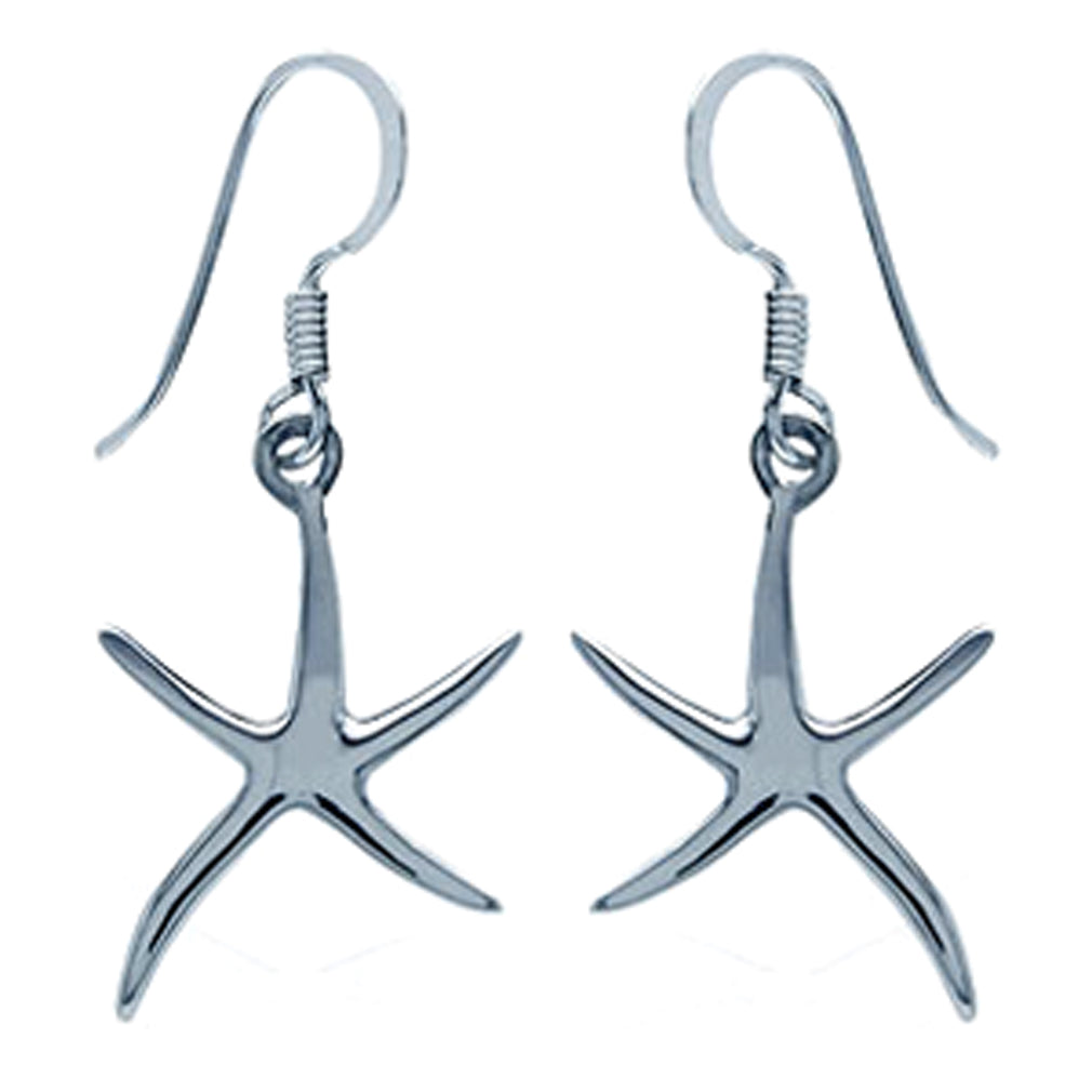 White Gold Plated 925 Sterling Silver Starfish Dangle Hook Earrings - Silvershake-store