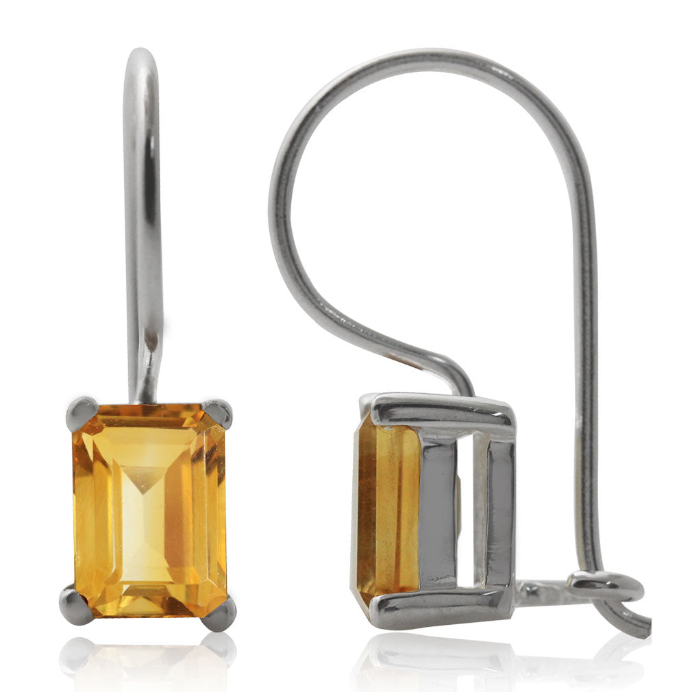 2.14ct. 7x5mm Natural Octagon Shape Citrine 925 Sterling Silver Hook Closure Earrings - Silvershake-store