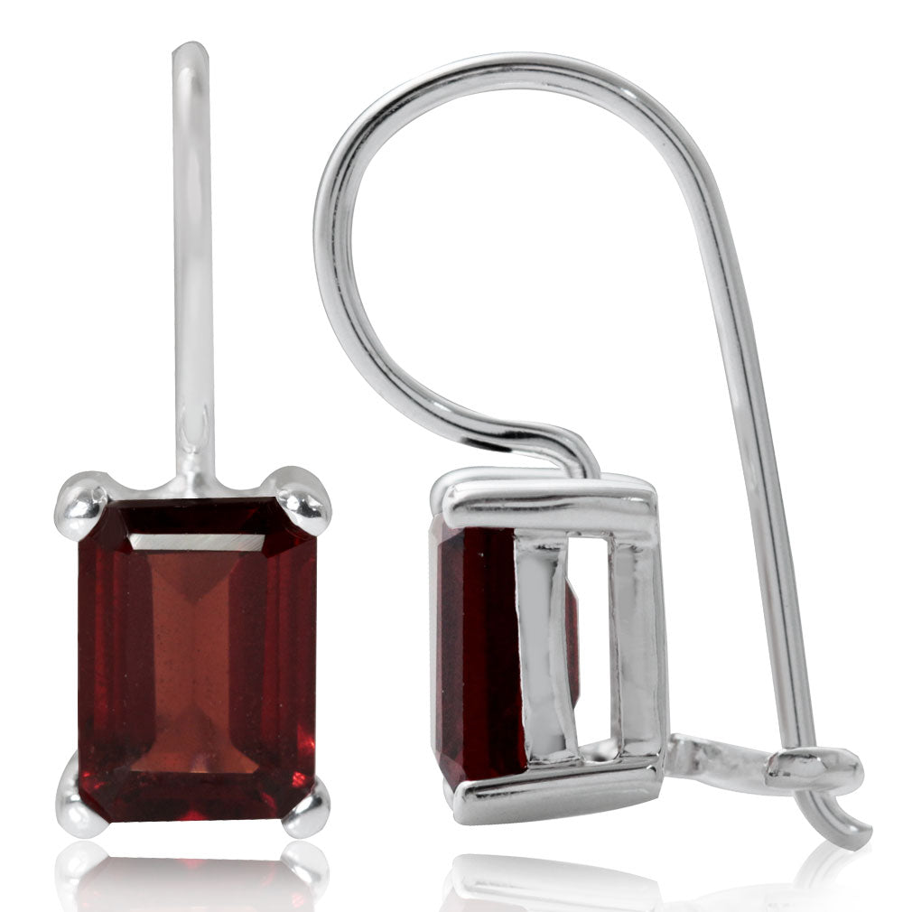2.64ct. 7x5mm Natural Octagon Shape Garnet 925 Sterling Silver Hook Closure Earrings - Silvershake-store