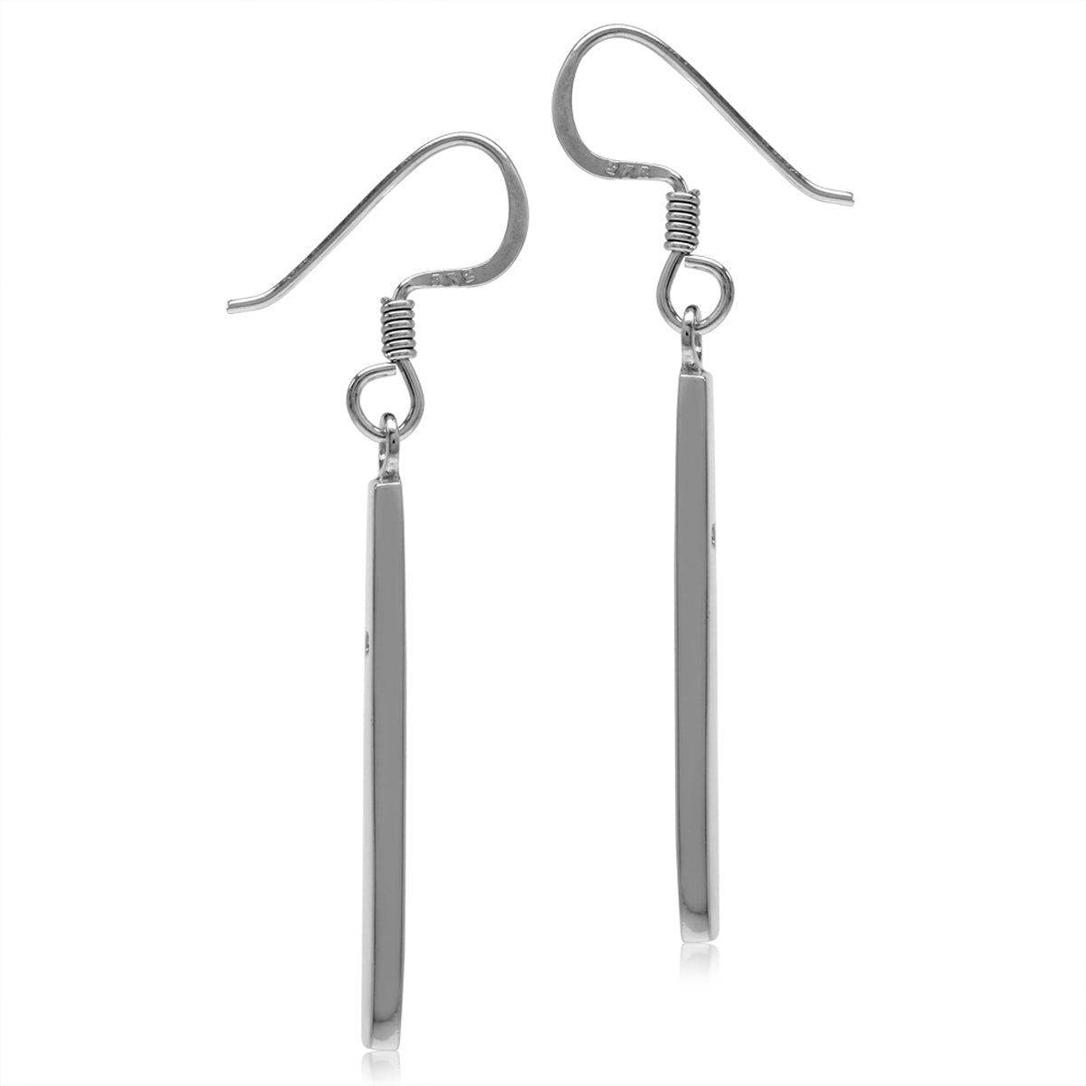 White Mother of Pearl and Created Black Onyx Inlay 925 Sterling Silver Long Stick Dangle Hook Earrings - Silvershake-store