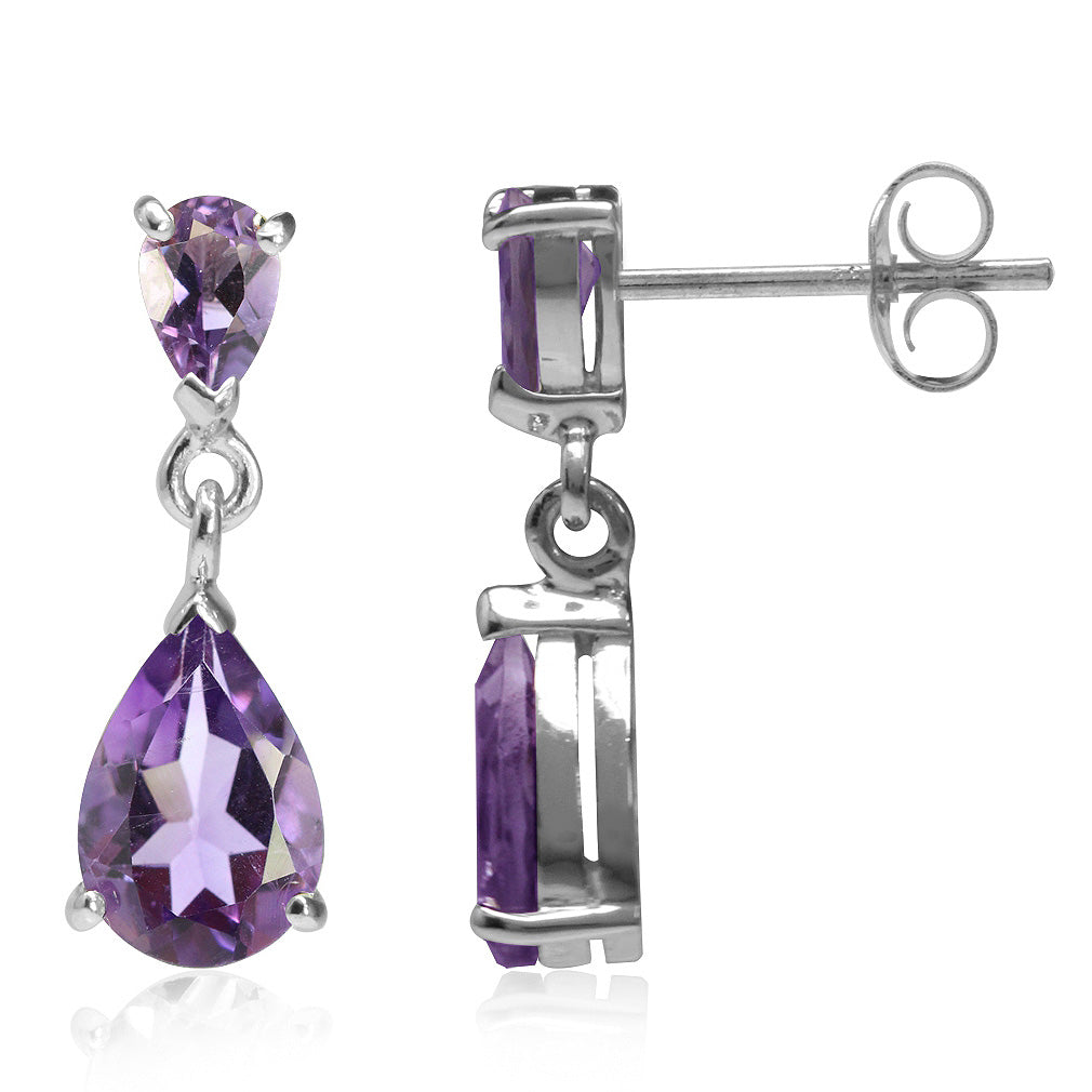 4.38ct. Natural Pear Shape Amethyst White Gold Plated 925 Sterling Silver Drop Dangle Stud Post Earrings - Silvershake-store
