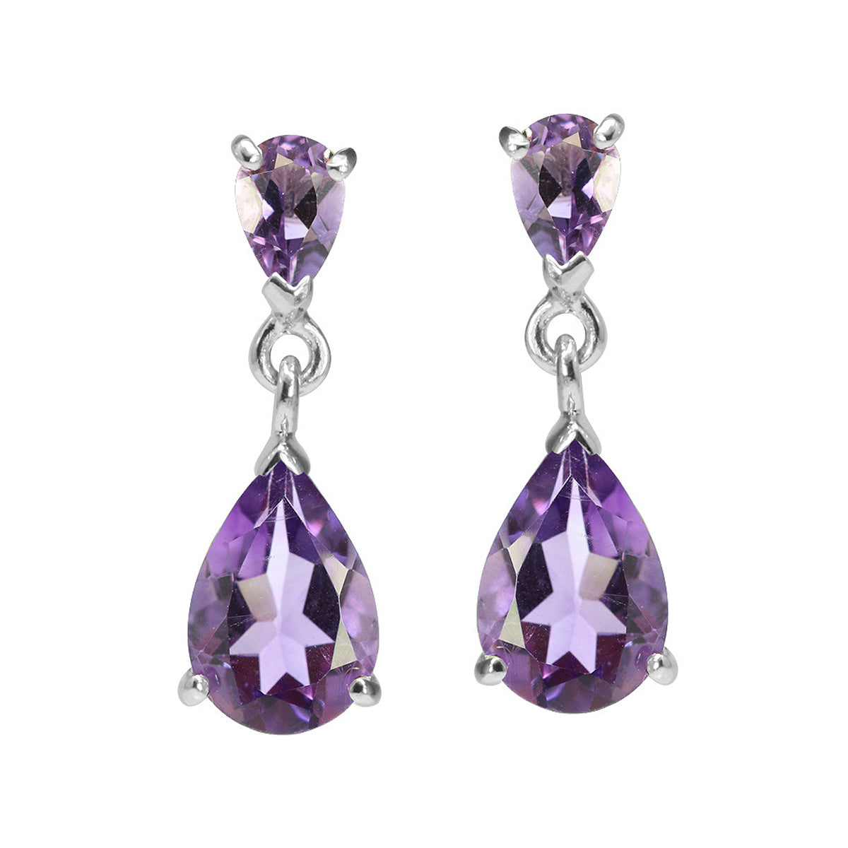 4.38ct. Natural Pear Shape Amethyst White Gold Plated 925 Sterling Silver Drop Dangle Stud Post Earrings - Silvershake-store