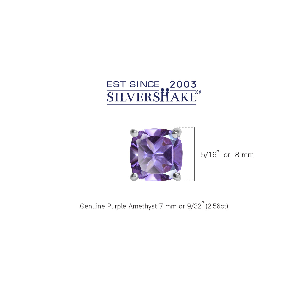 2.56ct. 7mm Natural Cushion Shape Amethyst 925 Sterling Silver Stud Earrings - Silvershake-store