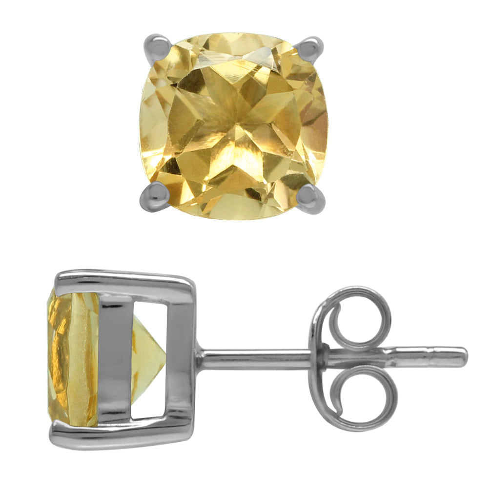 2.84ct. 7mm Natural Cushion Shape Citrine 925 Sterling Silver Stud Earrings - Silvershake-store