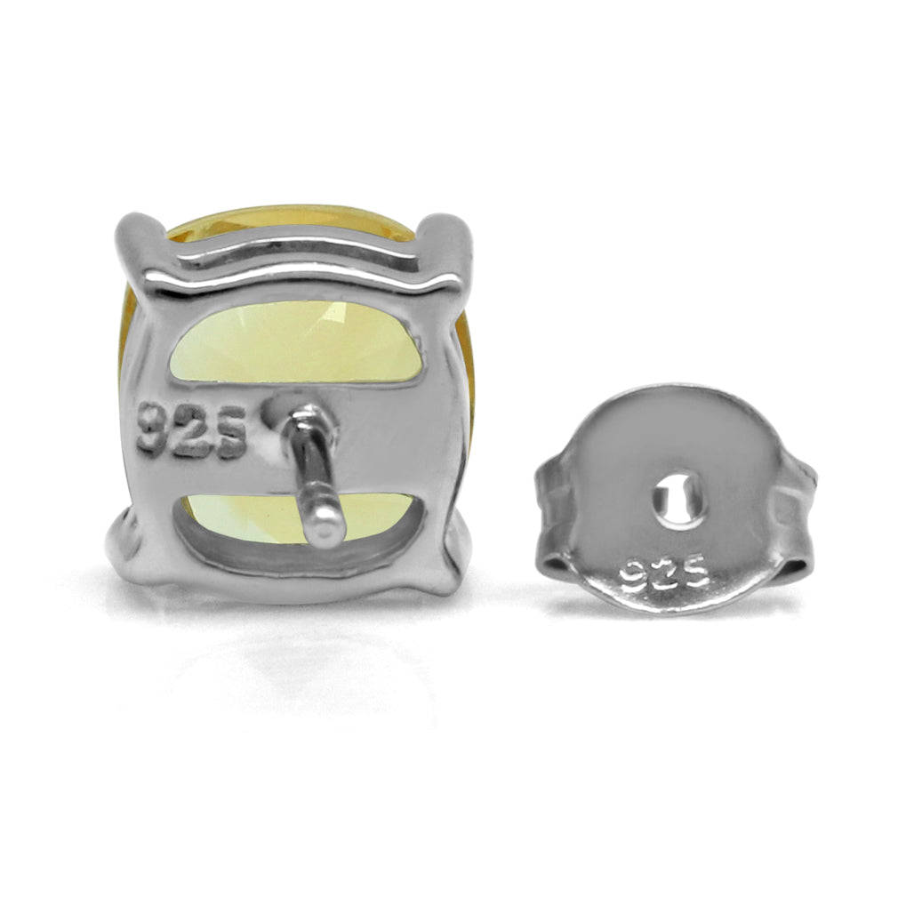 2.84ct. 7mm Natural Cushion Shape Citrine 925 Sterling Silver Stud Earrings - Silvershake-store