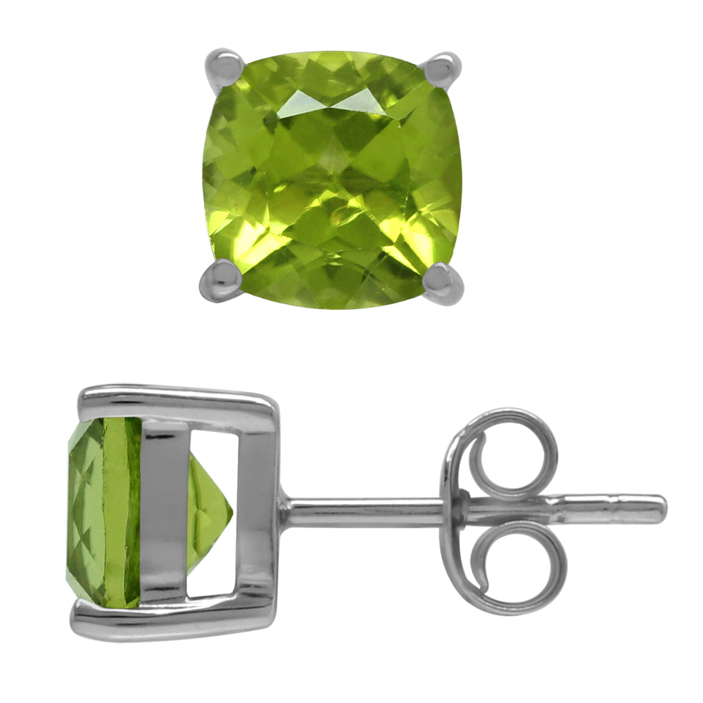 3.26ct. 7mm Natural Cushion Shape Peridot 925 Sterling Silver Stud Earrings - Silvershake-store
