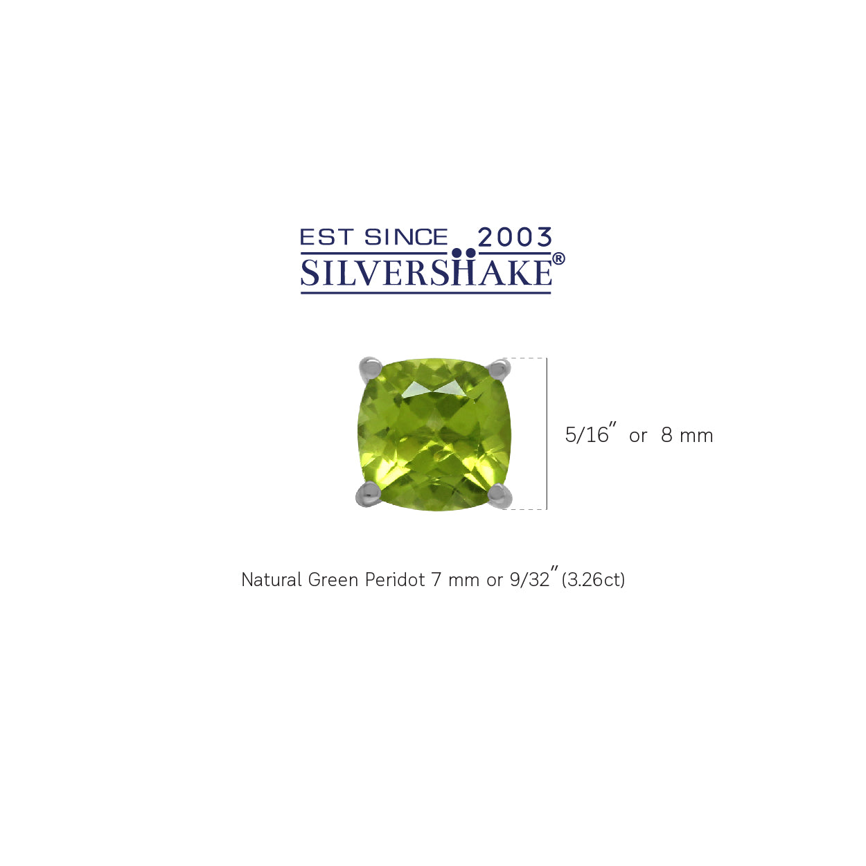 3.26ct. 7mm Natural Cushion Shape Peridot 925 Sterling Silver Stud Earrings - Silvershake-store