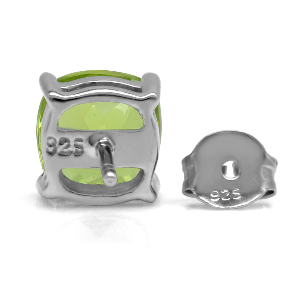 3.26ct. 7mm Natural Cushion Shape Peridot 925 Sterling Silver Stud Earrings - Silvershake-store