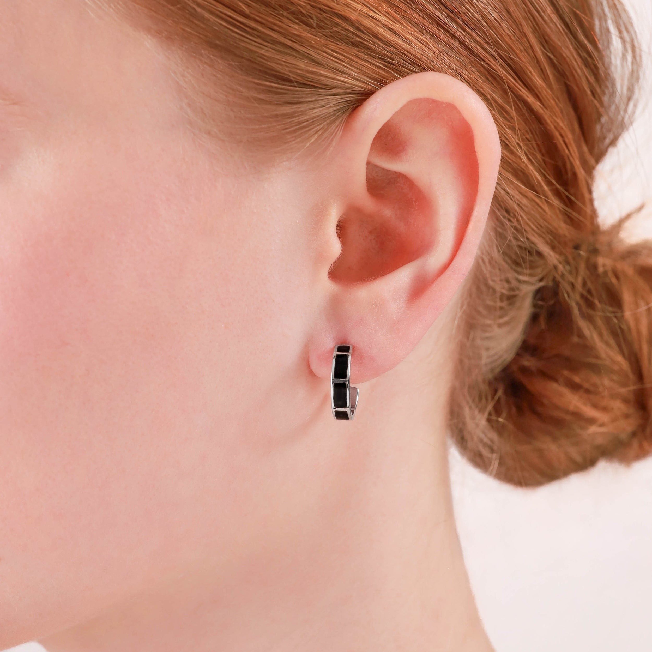 Mother of Pearl Inlay White Gold Plated 925 Sterling Silver C Hoop Earrings - Silvershake-store