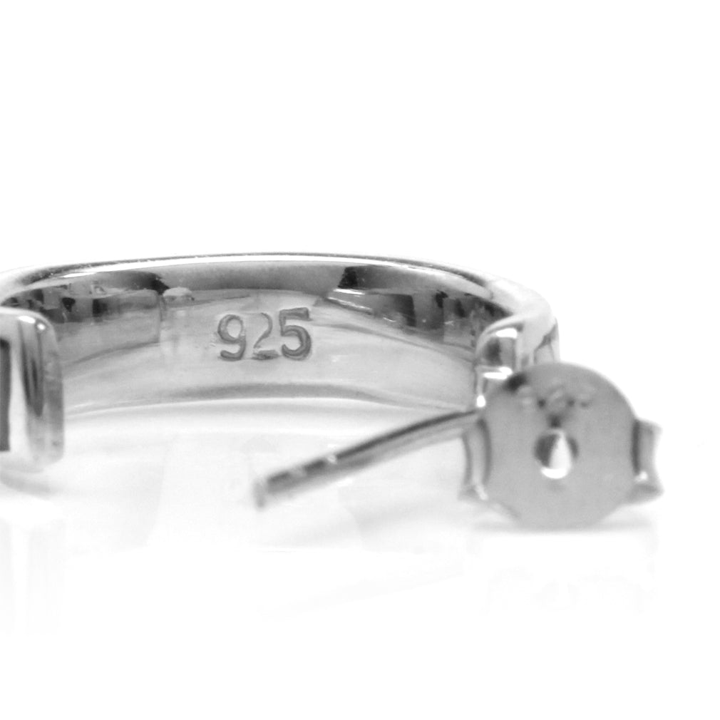 Mother of Pearl Inlay White Gold Plated 925 Sterling Silver C Hoop Earrings - Silvershake-store