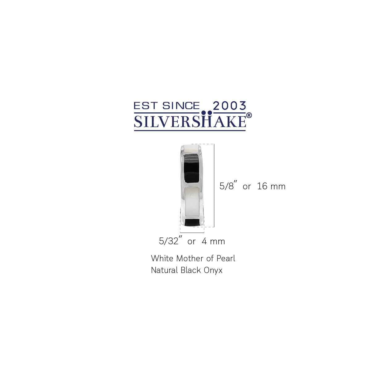 White Mother of Pearl and Created Black Onyx Inlay 925 Sterling Silver C Hoop Earrings - Silvershake-store