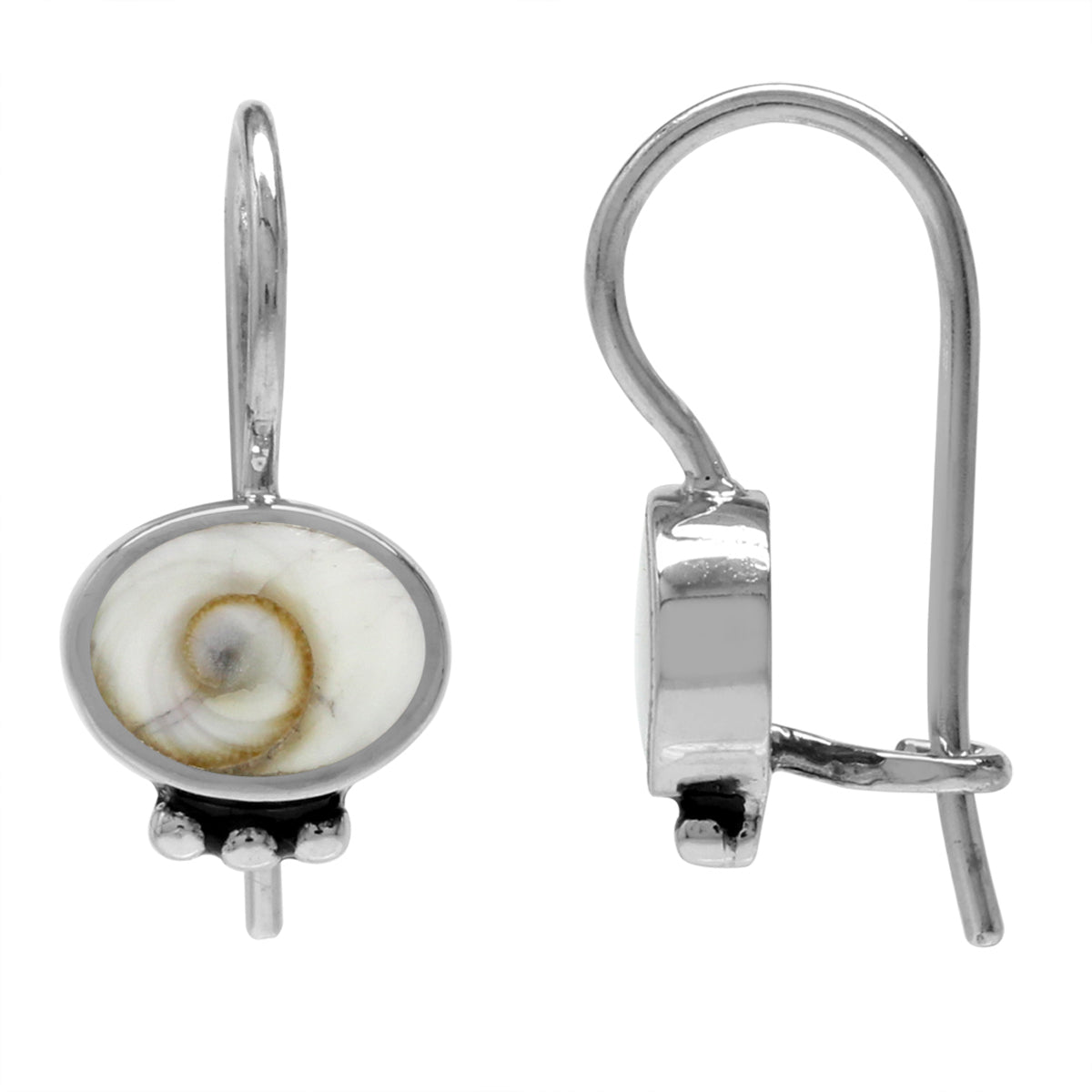 Oval Shape Shiva Shell Inlay 925 Sterling Silver Hook Closure Earrings - Silvershake-store