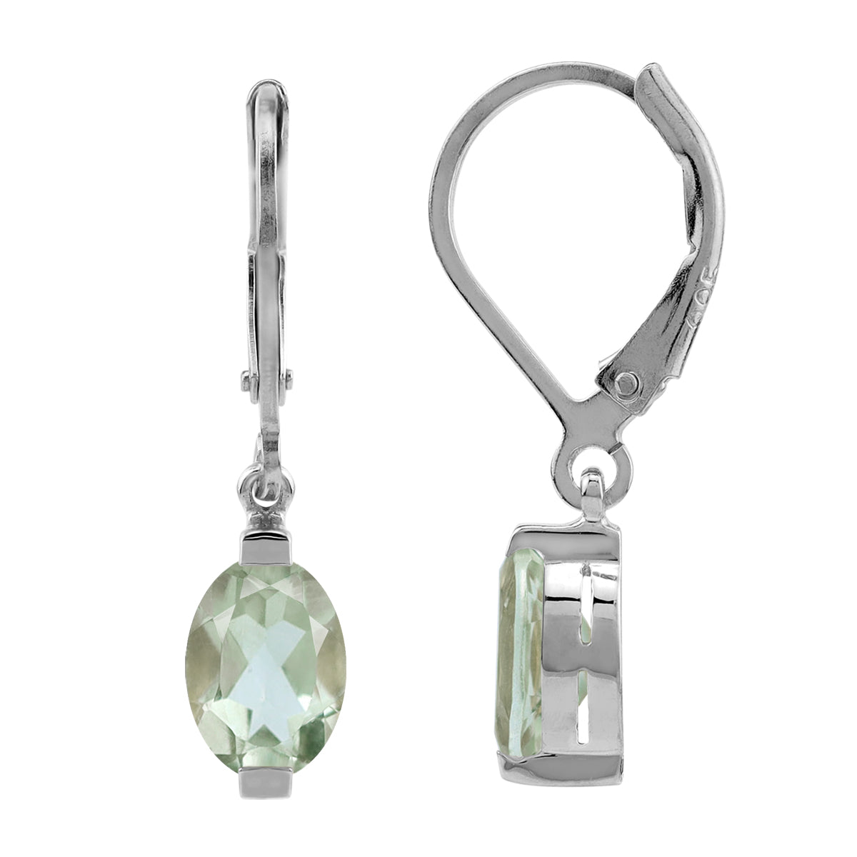 1.46ct. 7x5mm Petite Genuine Green Amethyst 925 Sterling Silver Leverback Dangle Earrings - Silvershake-store