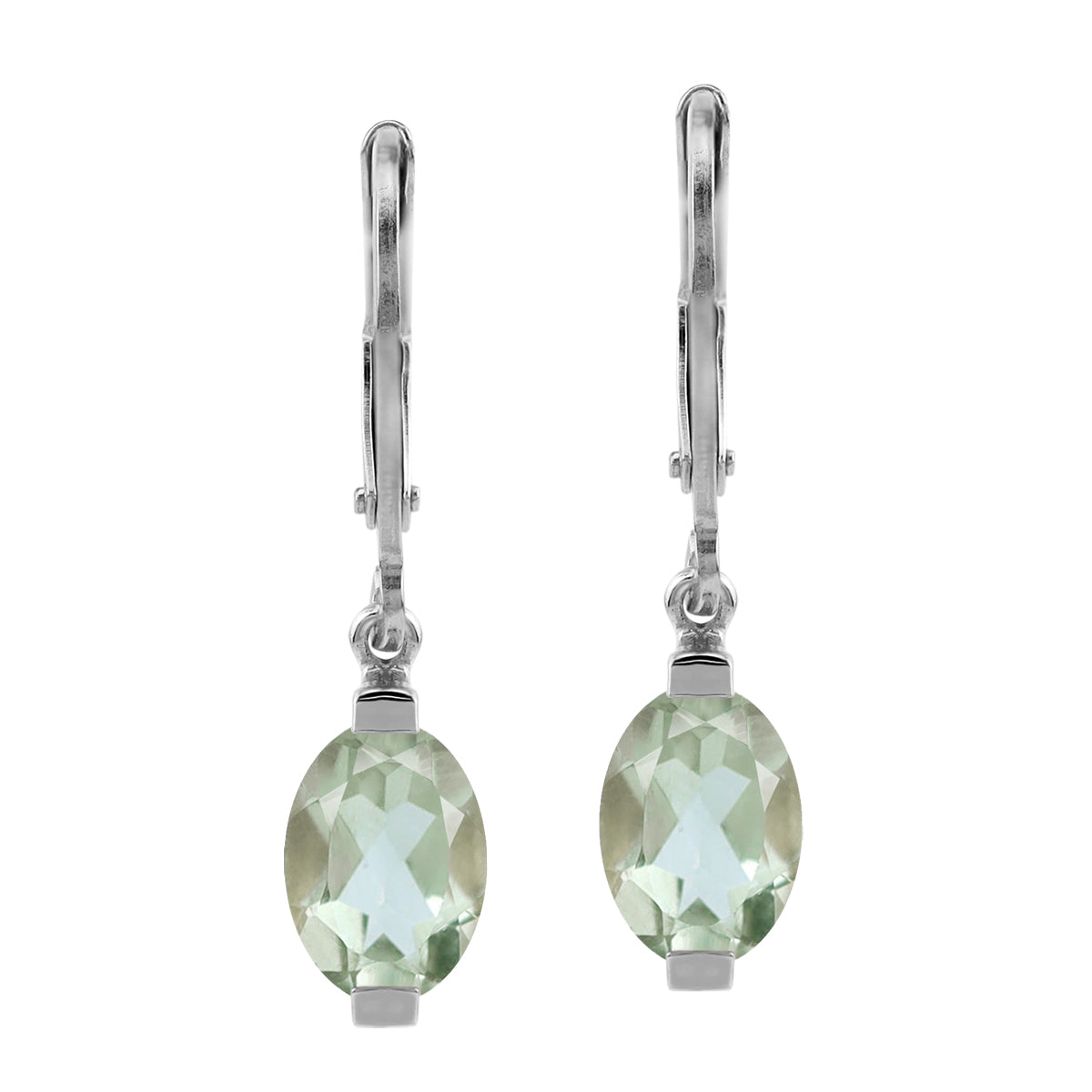 1.46ct. 7x5mm Petite Genuine Green Amethyst 925 Sterling Silver Leverback Dangle Earrings - Silvershake-store