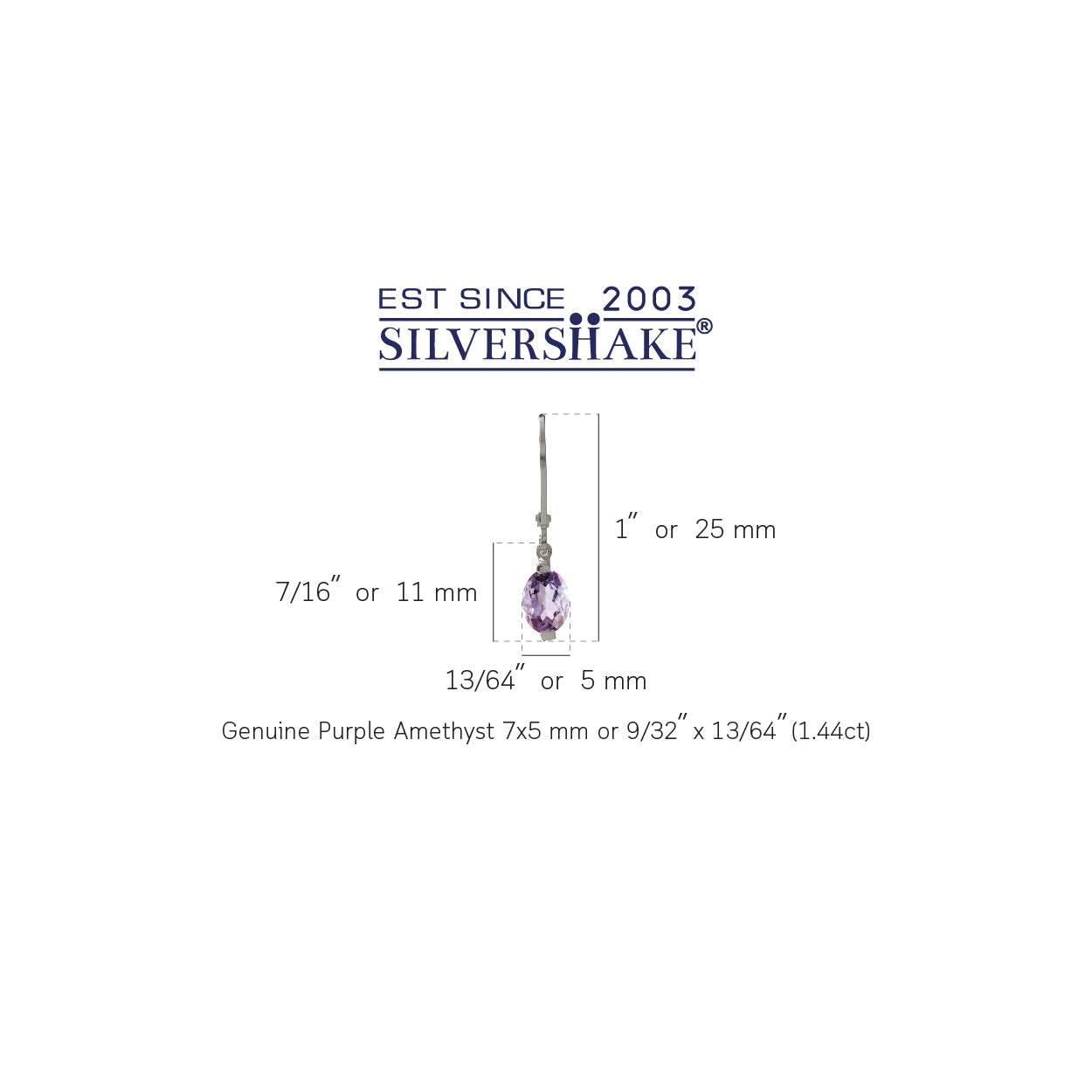 1.44ct. 7x5mm Petite Natural Amethyst 925 Sterling Silver Leverback Dangle Earrings - Silvershake-store