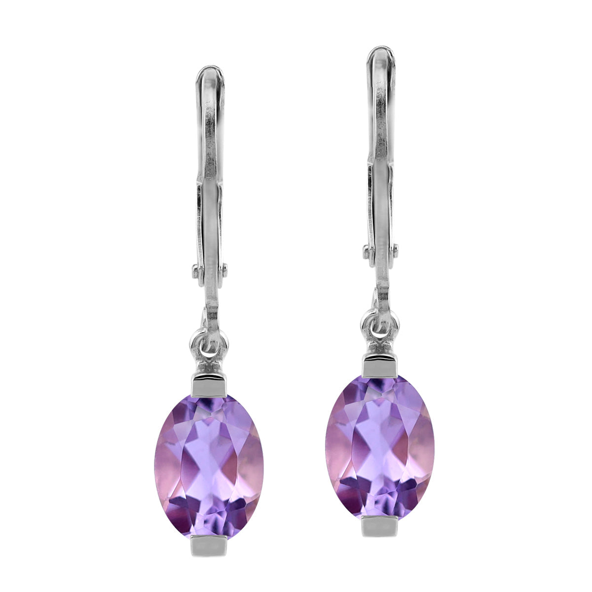 1.44ct. 7x5mm Petite Natural Amethyst 925 Sterling Silver Leverback Dangle Earrings - Silvershake-store