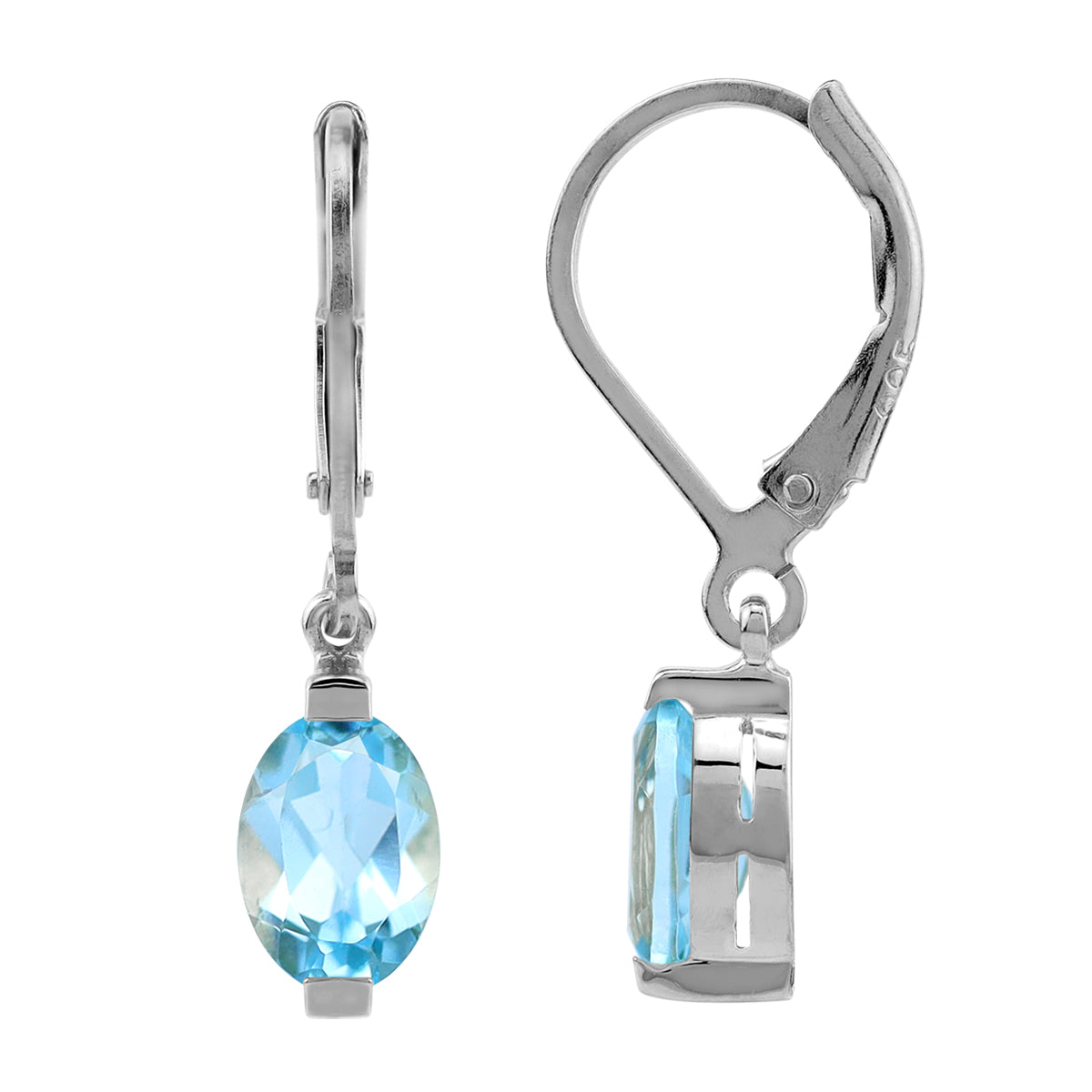 2.16ct. 7x5mm Petite Genuine Sky Blue Topaz 925 Sterling Silver Leverback Dangle Earrings - Silvershake-store