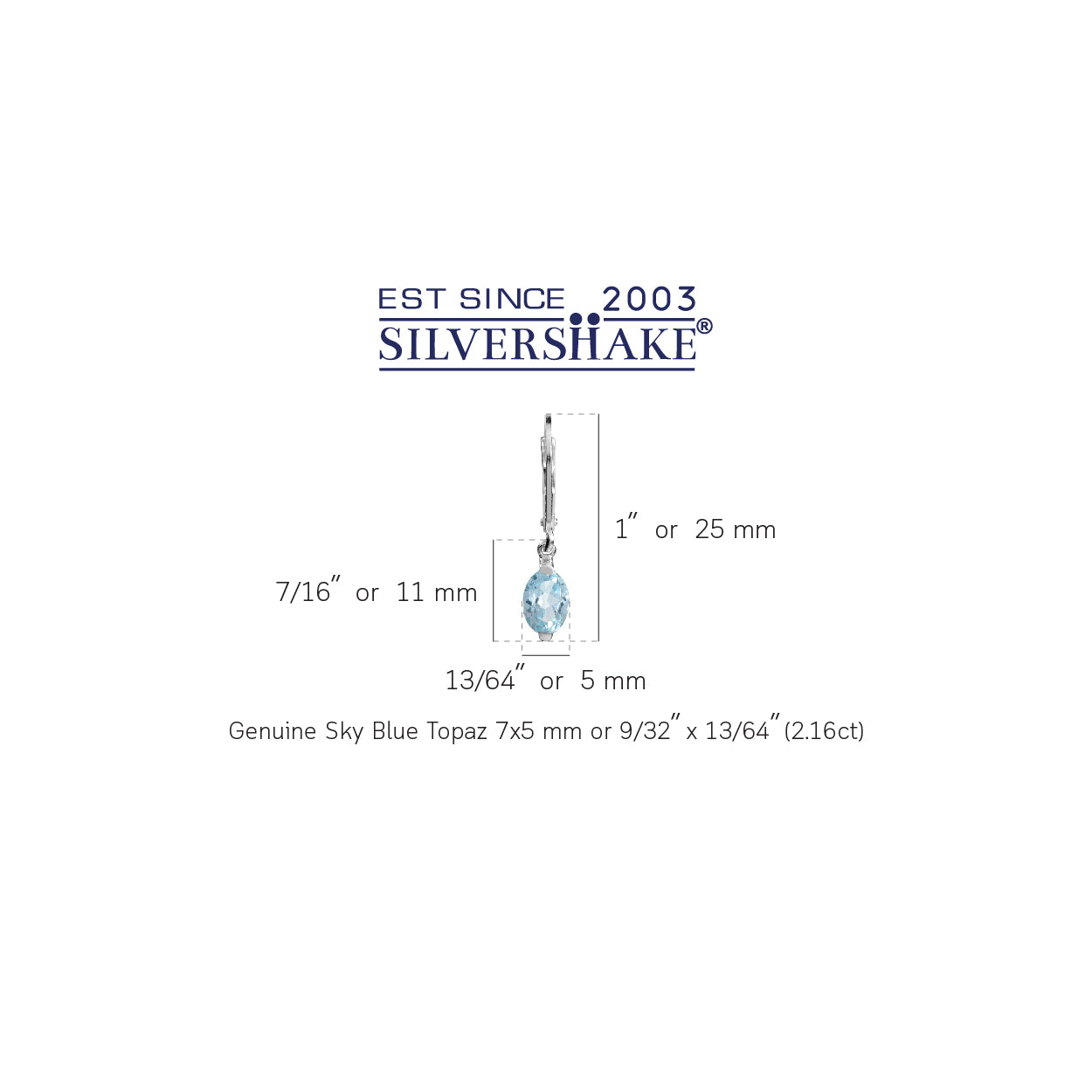 2.16ct. 7x5mm Petite Genuine Sky Blue Topaz 925 Sterling Silver Leverback Dangle Earrings - Silvershake-store