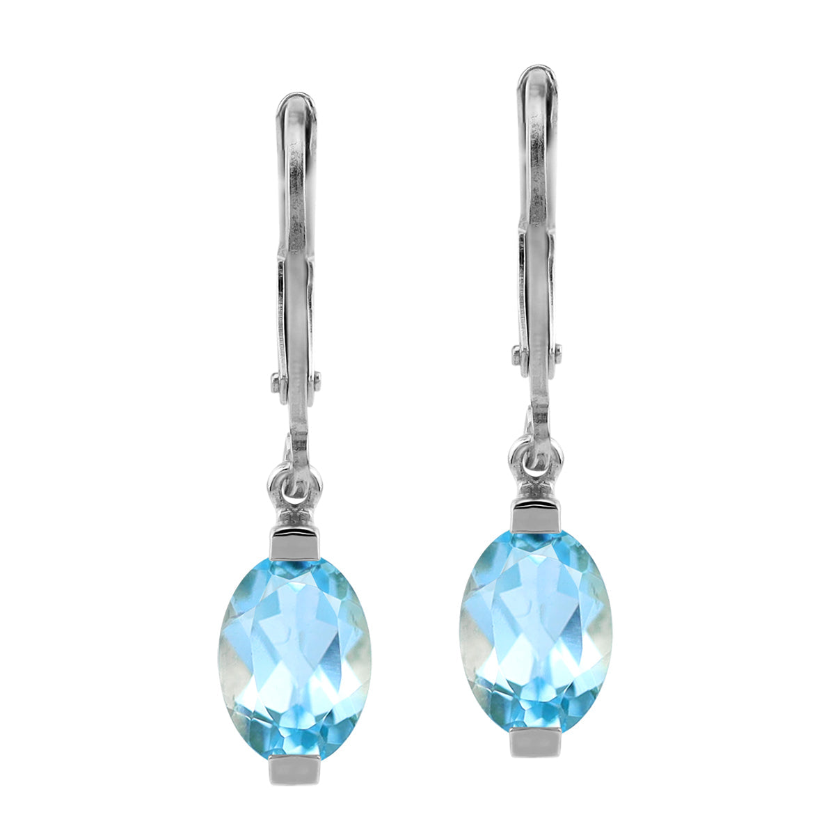 2.16ct. 7x5mm Petite Genuine Sky Blue Topaz 925 Sterling Silver Leverback Dangle Earrings - Silvershake-store
