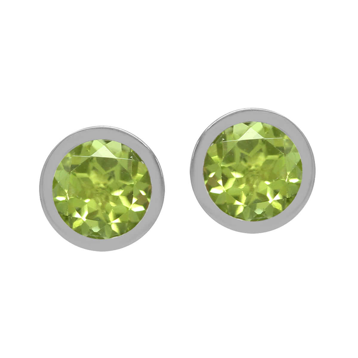 1.12ct. 5mm Natural Round Shape Peridot 925 Sterling Silver Bezel Set Stud Earrings - Silvershake-store