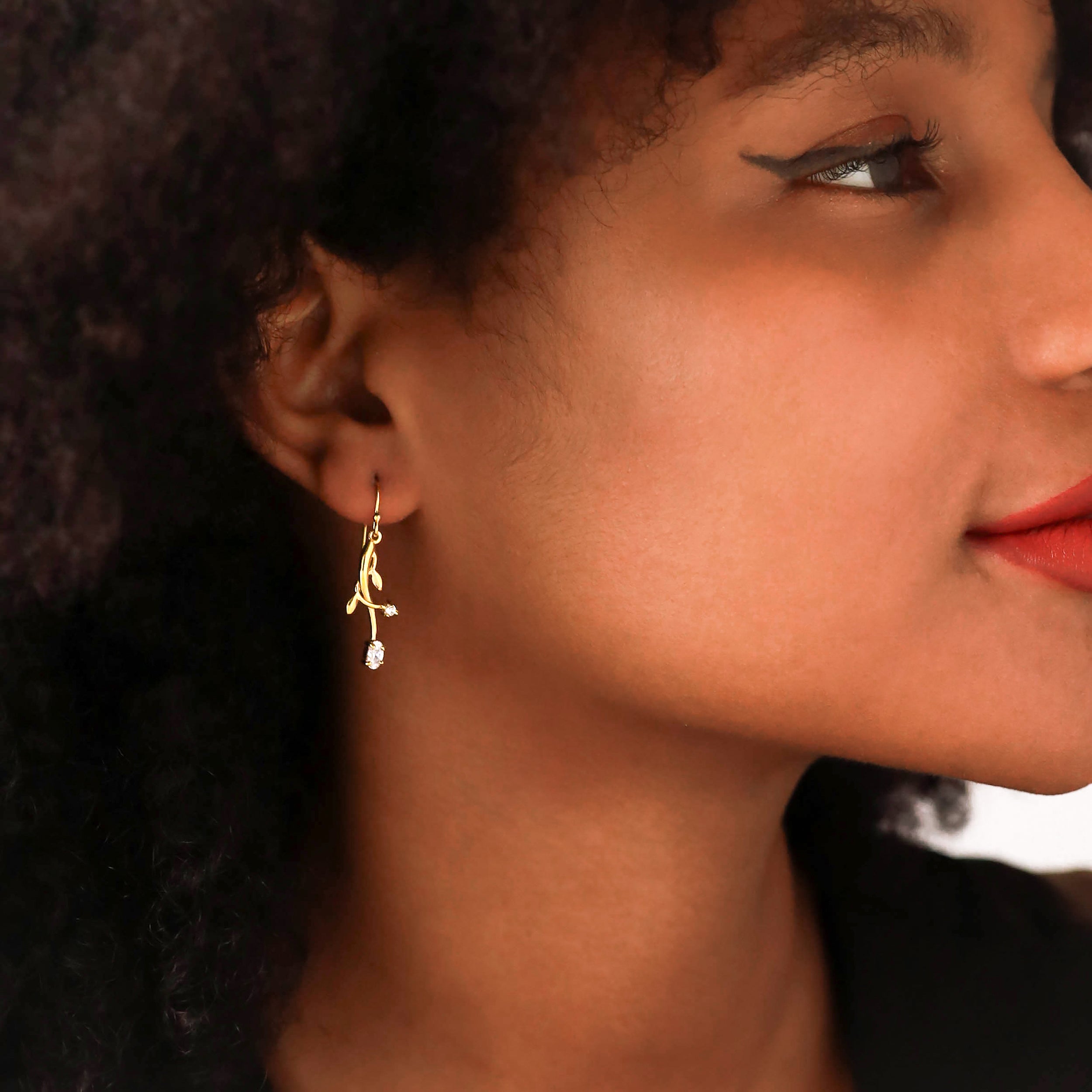 Petite Genuine Tanzanite and Peridot 925 Sterling Silver Vine Leaf Dangle Hook Earrings - Silvershake-store