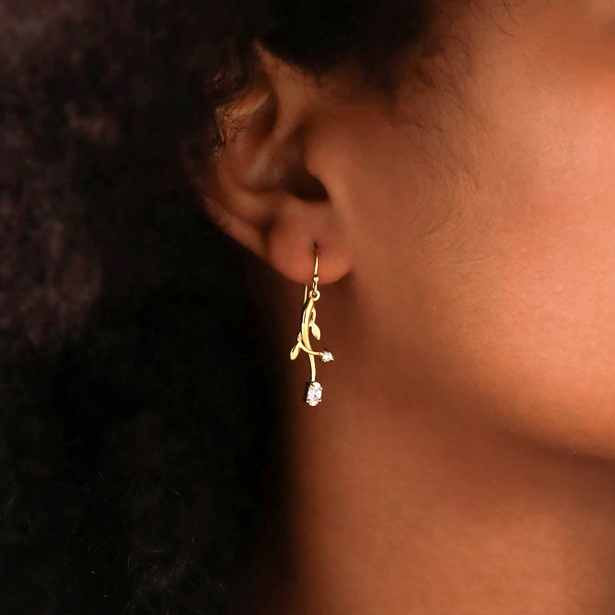 Petite Genuine Tanzanite and Peridot 925 Sterling Silver Vine Leaf Dangle Hook Earrings - Silvershake-store