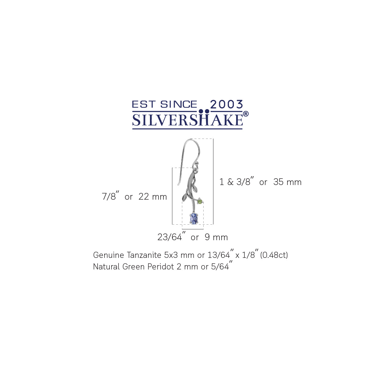 Petite Genuine Tanzanite and Peridot 925 Sterling Silver Vine Leaf Dangle Hook Earrings - Silvershake-store