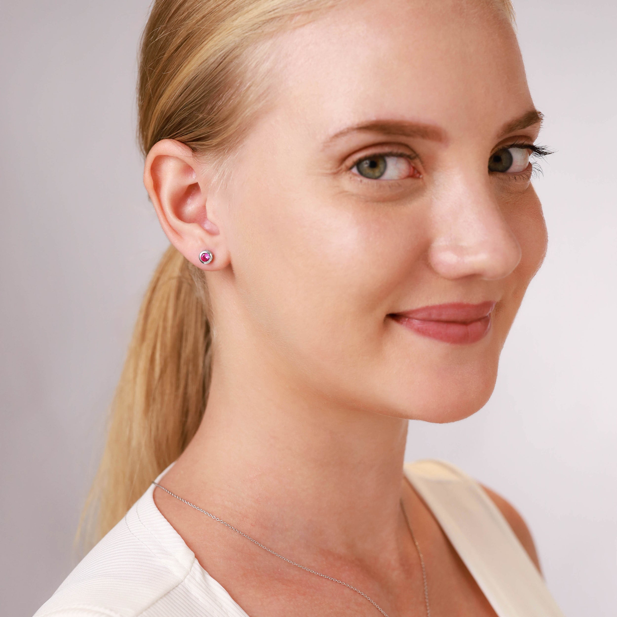 Natural 5mm Round Citrine 925 Sterling Silver Bezel Set Stud Earrings - Silvershake-store