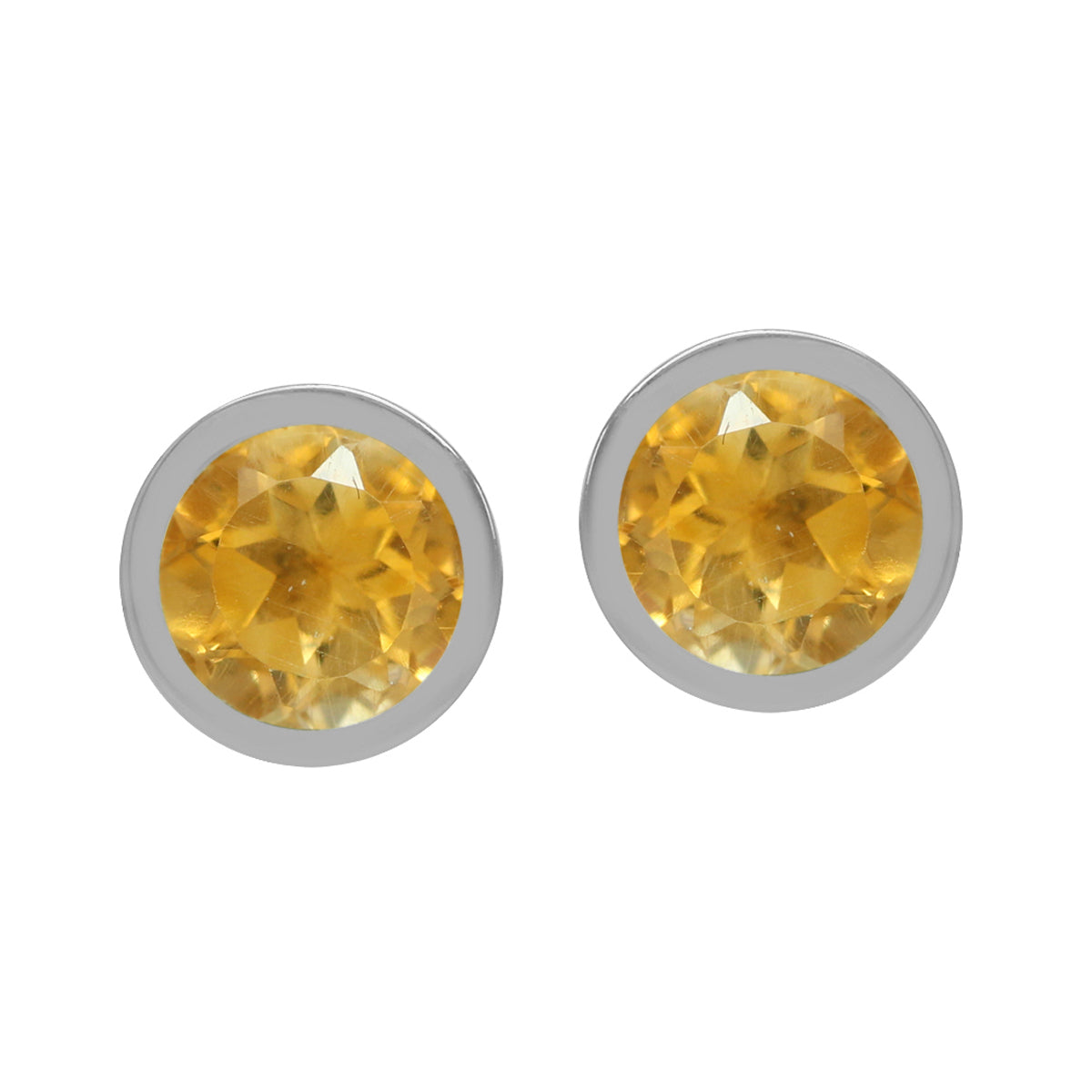 Natural 5mm Round Citrine 925 Sterling Silver Bezel Set Stud Earrings - Silvershake-store