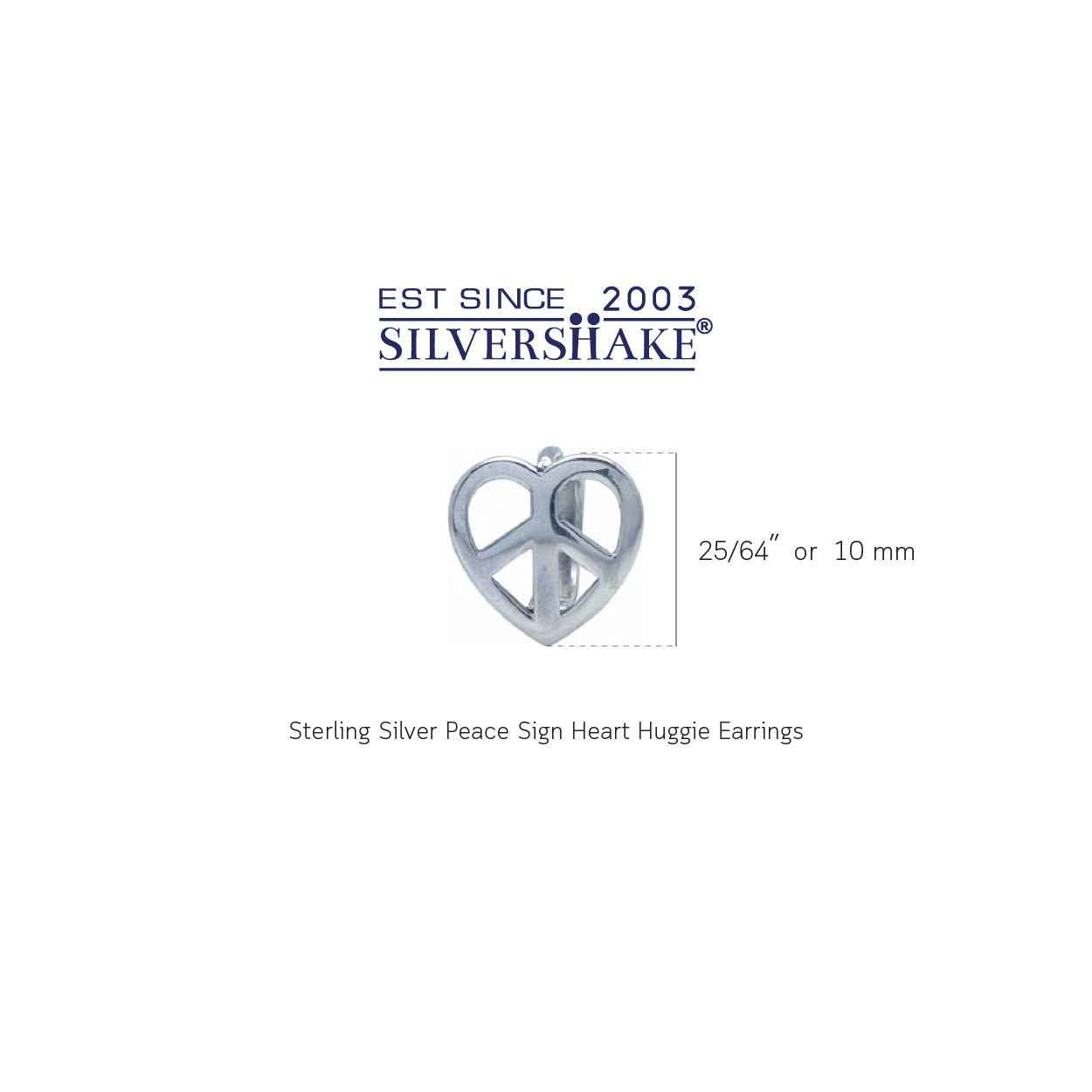 Peace Sign 925 Sterling Silver Heart Huggie Earrings