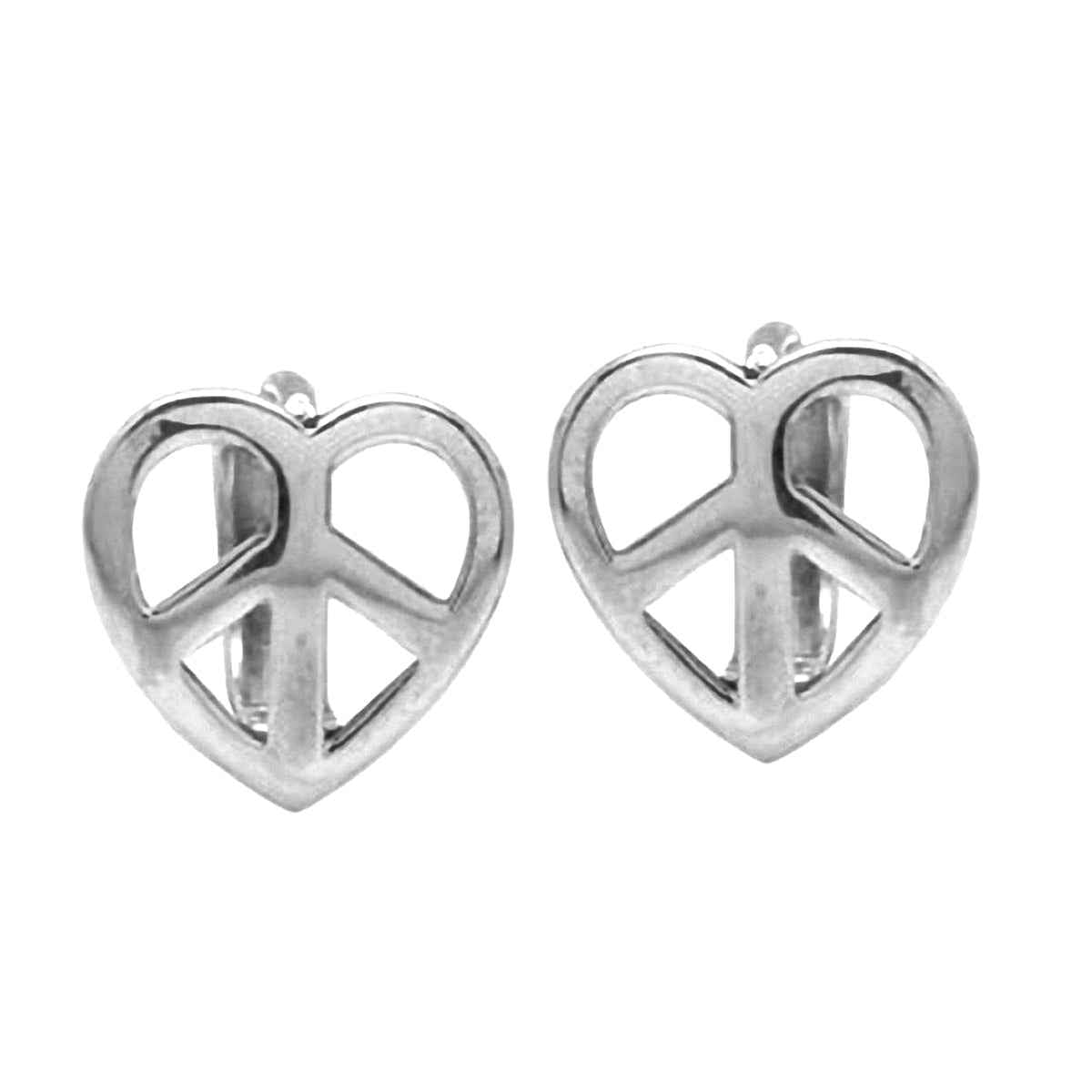 Peace Sign 925 Sterling Silver Heart Huggie Earrings