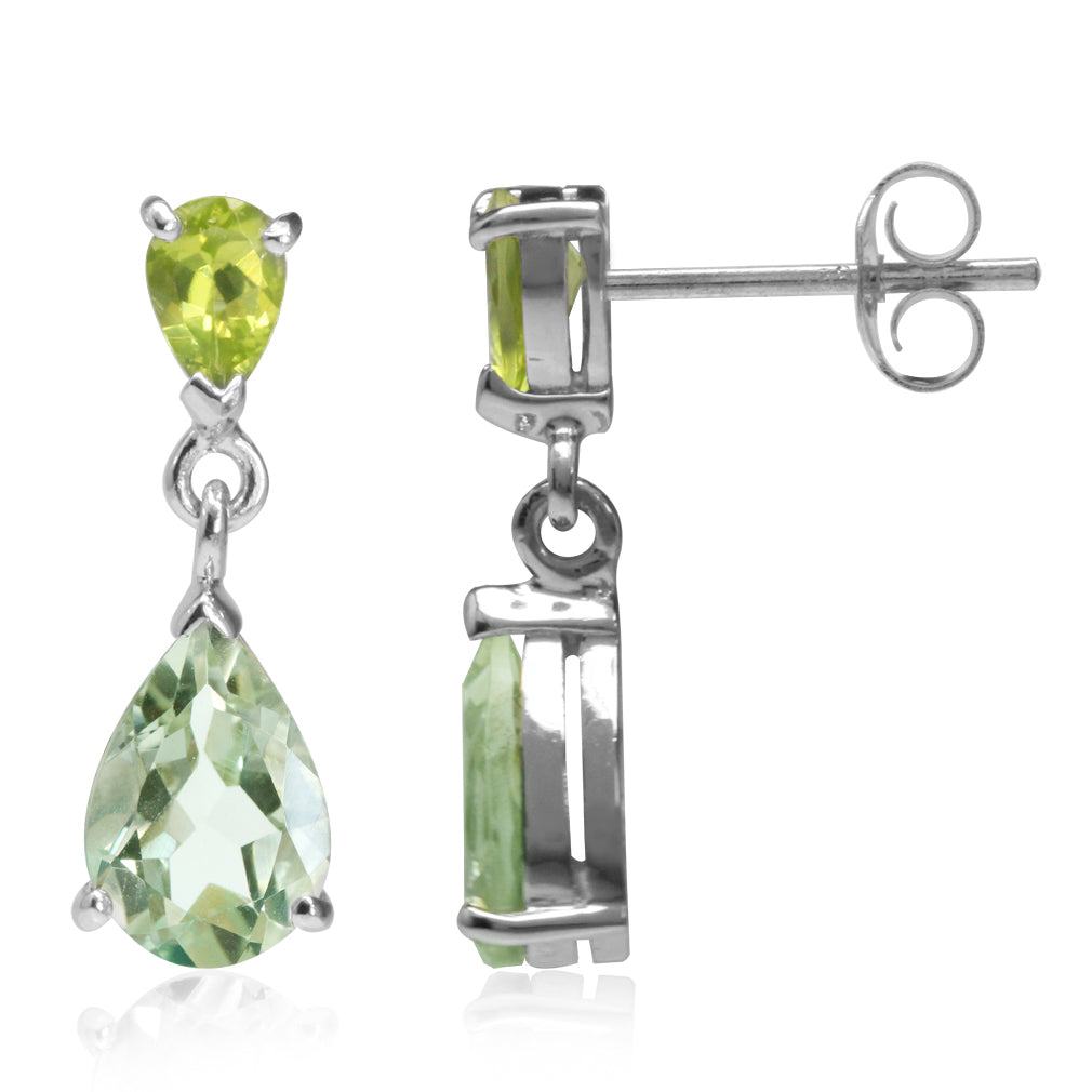 3.46ct. Genuine Pear Shape Green Amethyst and Peridot 925 Sterling Silver Drop Dangle Stud Post Earrings - Silvershake-store