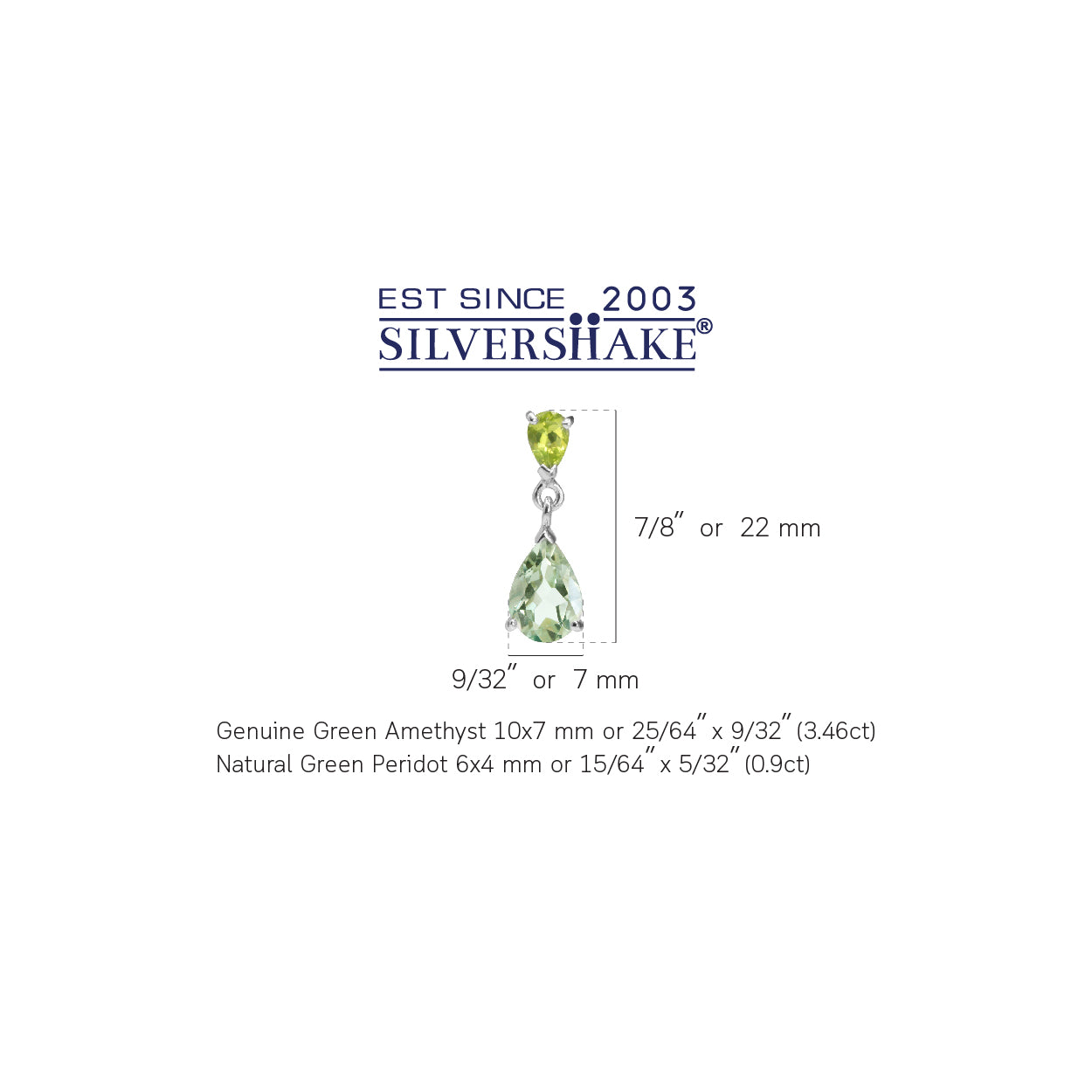 3.46ct. Genuine Pear Shape Green Amethyst and Peridot 925 Sterling Silver Drop Dangle Stud Post Earrings - Silvershake-store