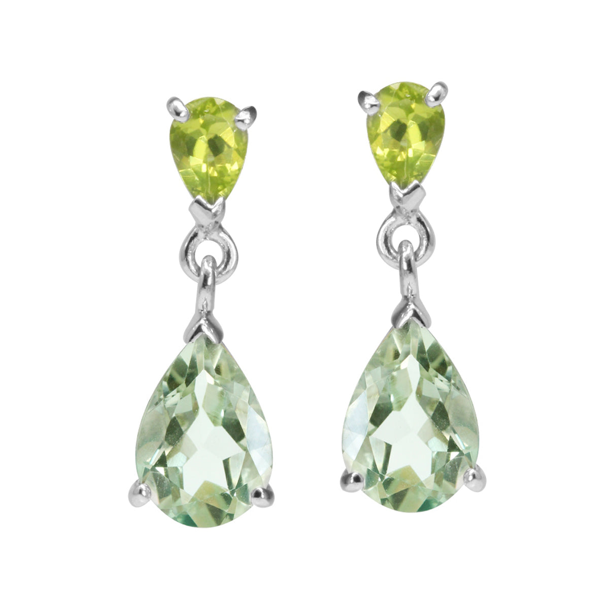 3.46ct. Genuine Pear Shape Green Amethyst and Peridot 925 Sterling Silver Drop Dangle Stud Post Earrings - Silvershake-store