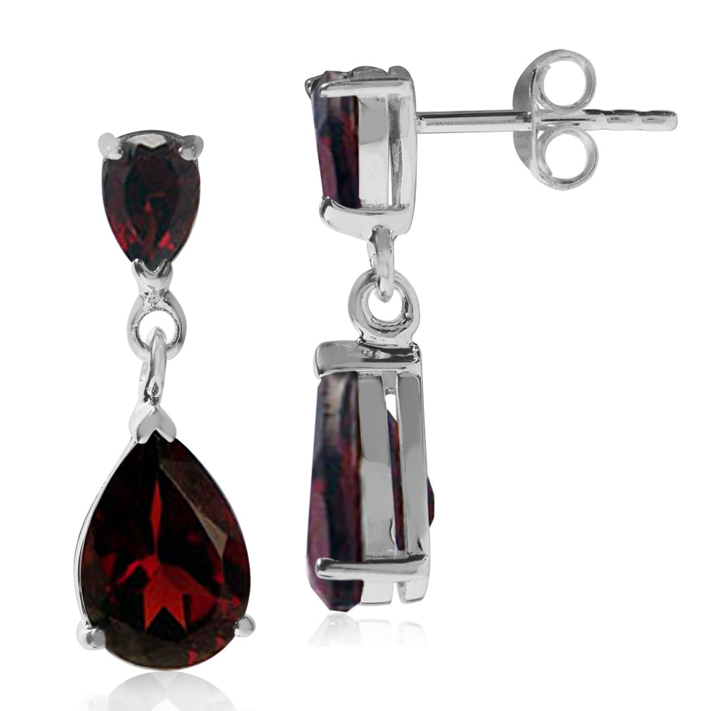 5.04ct. Natural Pear Shape Garnet White Gold Plated 925 Sterling Silver Drop Dangle Stud Post Earrings - Silvershake-store