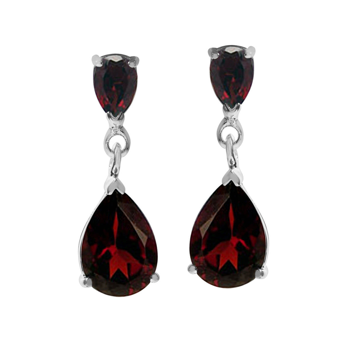 5.04ct. Natural Pear Shape Garnet White Gold Plated 925 Sterling Silver Drop Dangle Stud Post Earrings - Silvershake-store