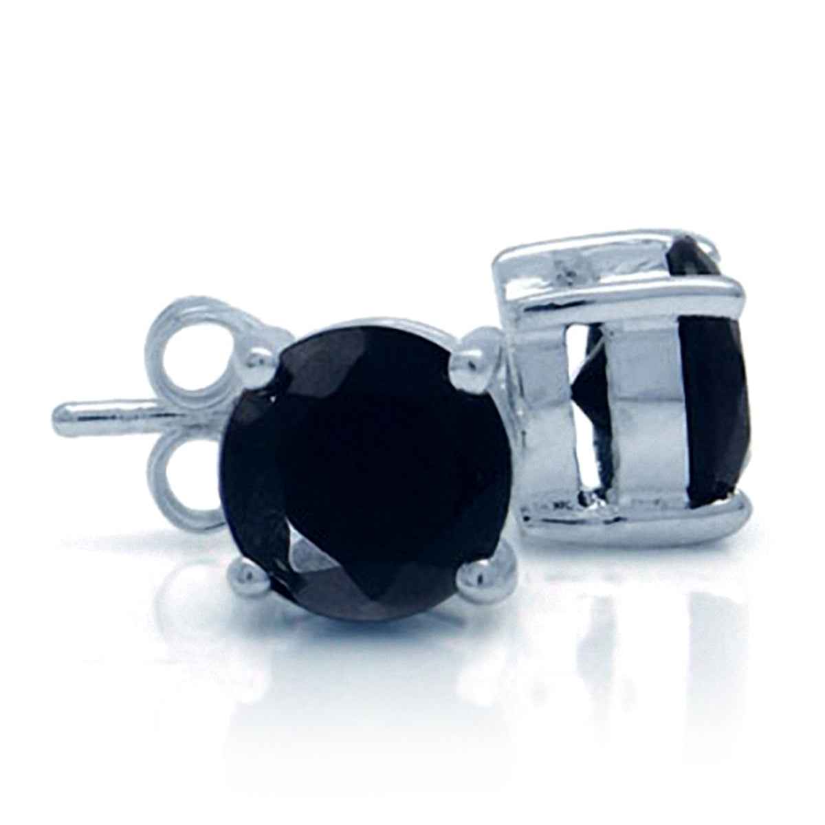 7MM Round Black CZ 925 Sterling Silver Stud Earrings