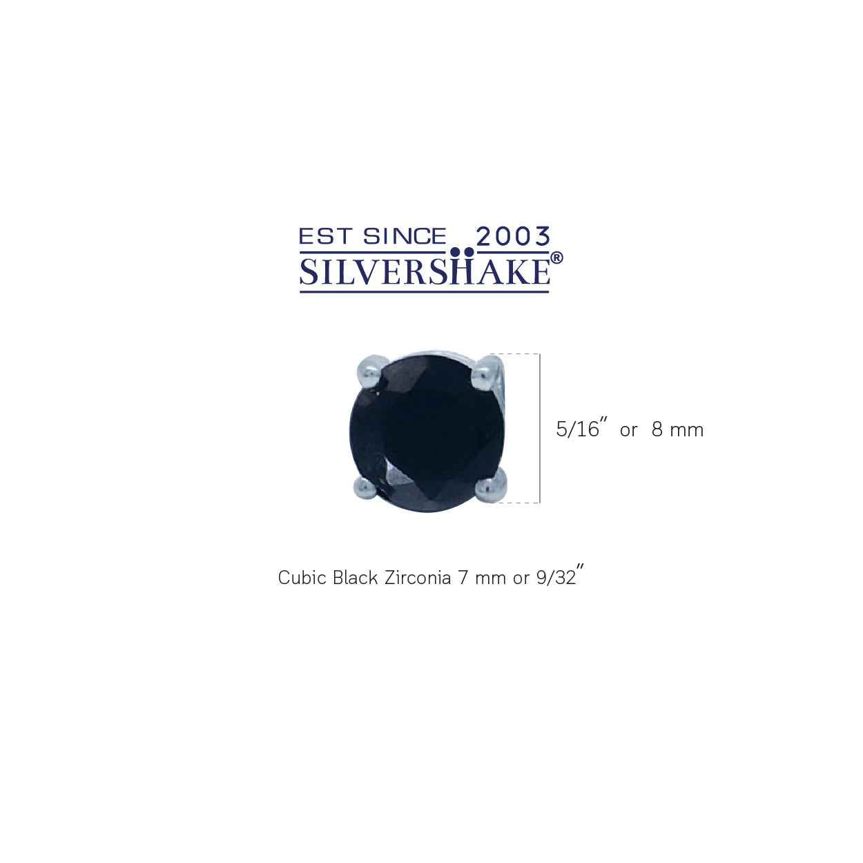7MM Round Black CZ 925 Sterling Silver Stud Earrings
