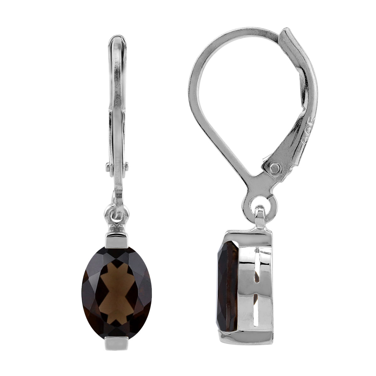 1.8ct. 7x5mm Petite Natural Smoky Quartz 925 Sterling Silver Leverback Dangle Earrings - Silvershake-store