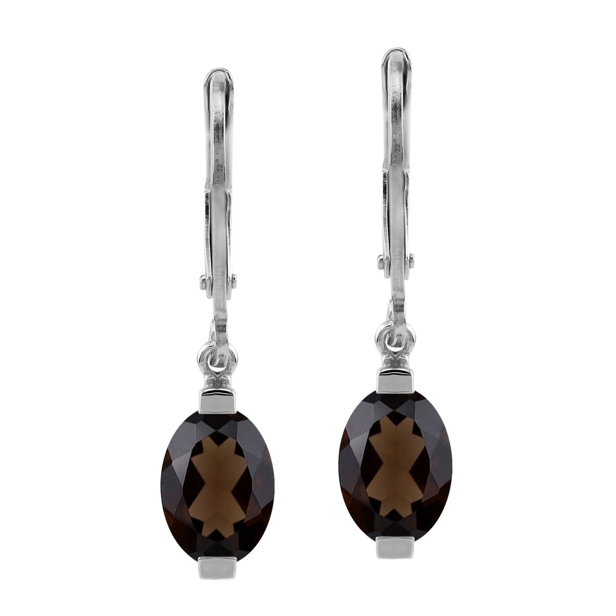 1.8ct. 7x5mm Petite Natural Smoky Quartz 925 Sterling Silver Leverback Dangle Earrings - Silvershake-store