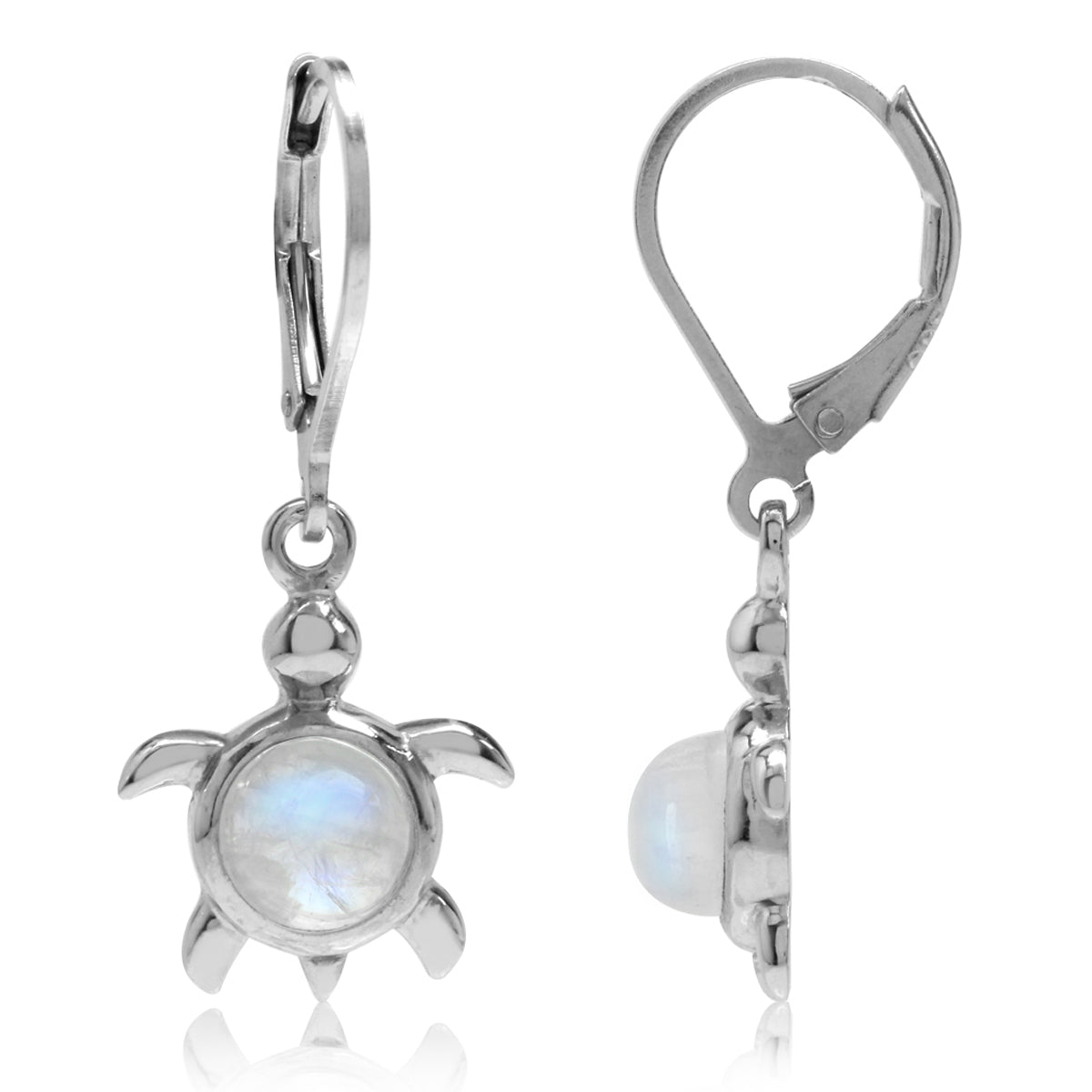 Natural Moonstone 925 Sterling Silver Turtle Leverback Dangle Earrings - Silvershake-store