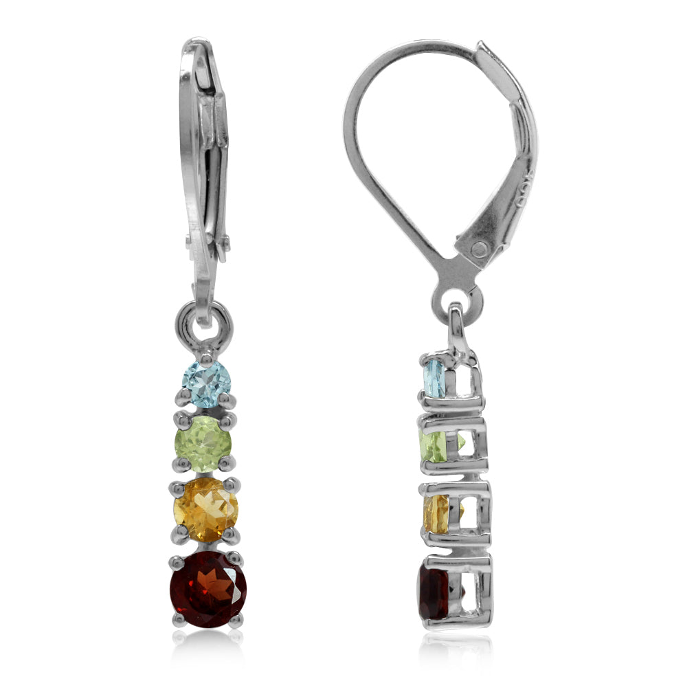 Natural Garnet Citrine Peridot and Blue Topaz 925 Sterling Silver Leverback Dangle Earrings Jewelry for Women - Silvershake-store