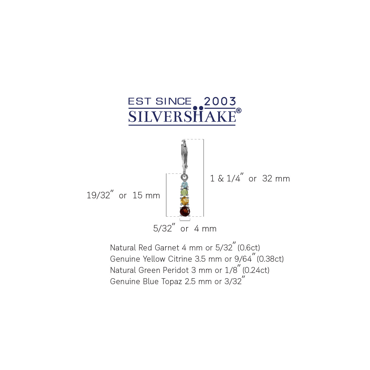 Natural Garnet Citrine Peridot and Blue Topaz 925 Sterling Silver Leverback Dangle Earrings Jewelry for Women - Silvershake-store