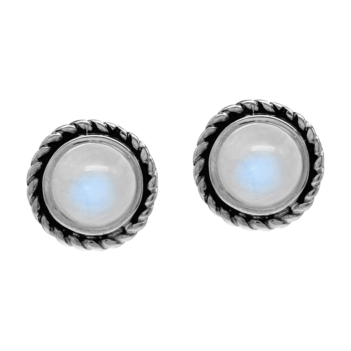 6mm Natural Round Shape Moonstone 925 Sterling Silver Rope Stud Earrings - Silvershake-store