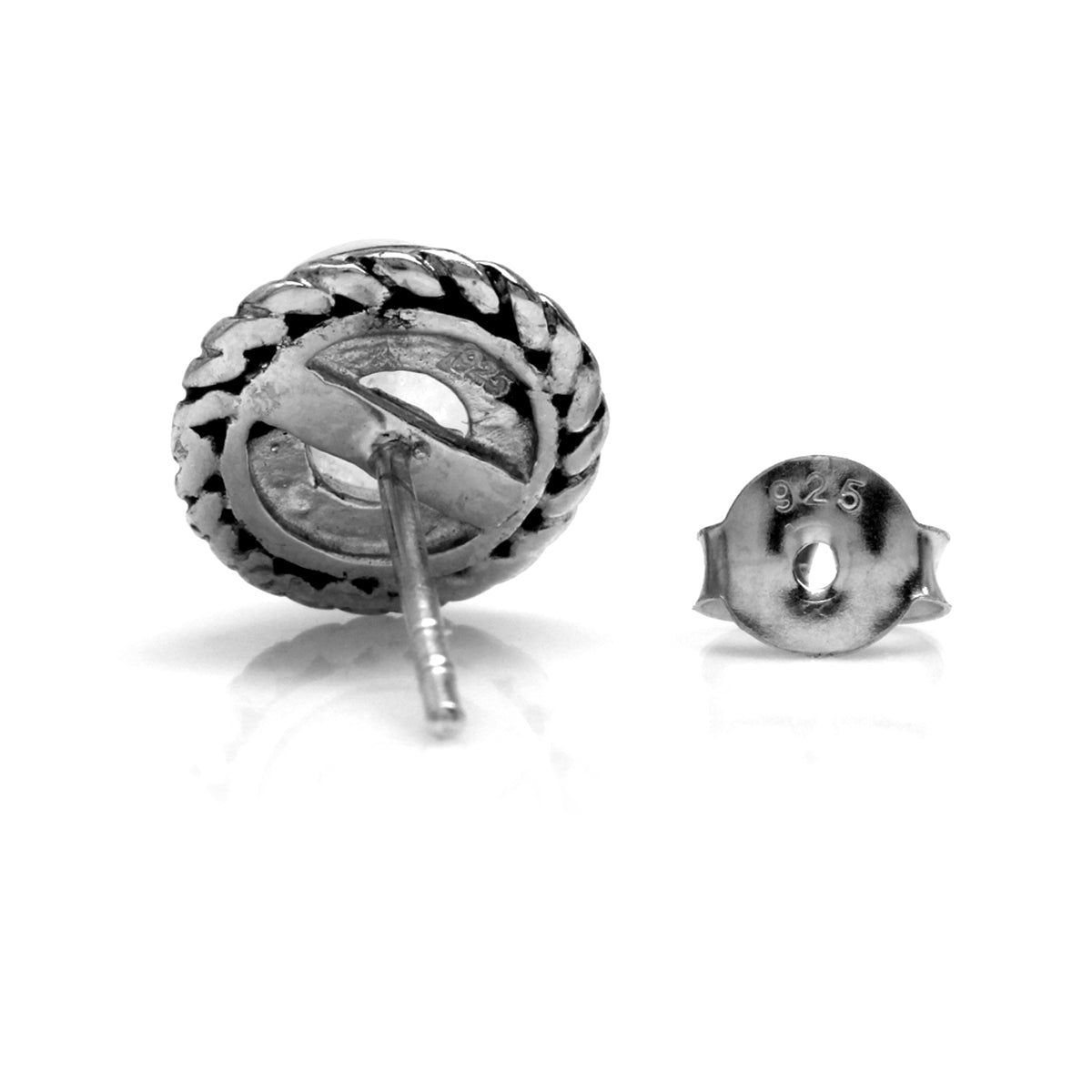 6mm Natural Round Shape Moonstone 925 Sterling Silver Rope Stud Earrings - Silvershake-store