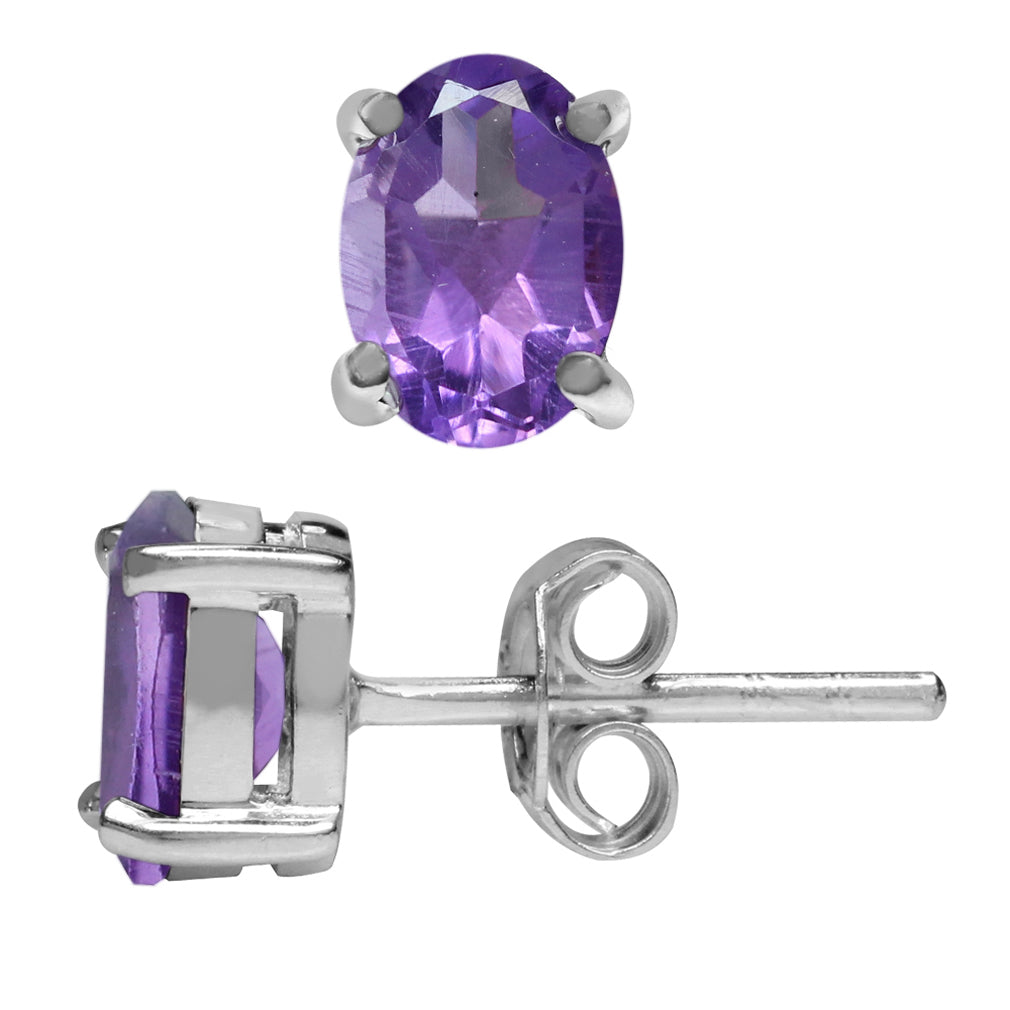 1.44ct. Natural Oval Shape African Amethyst 925 Sterling Silver Stud Earrings - Silvershake-store